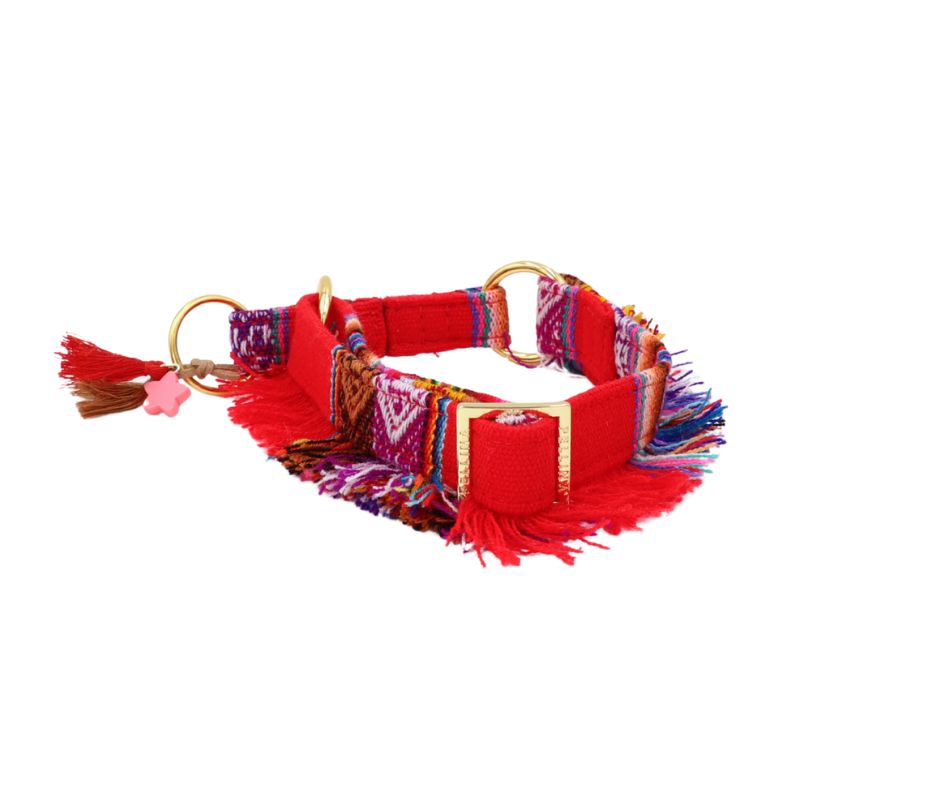 Zugstopp Halsband "LaaBoheme“ Red Fringe